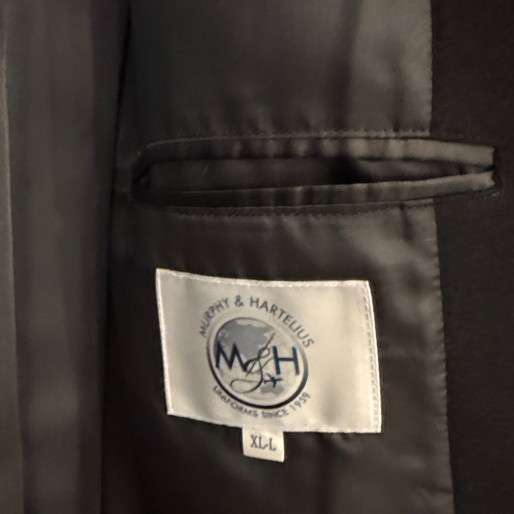 Men's Black Wool Overcoat NWT Never worn pilot uniform Murphy & Hartelius XL T